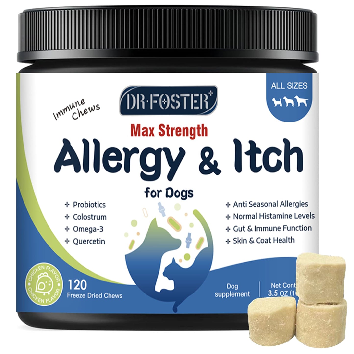 Dog Allergy Relief Chews with Colostrum Omega 36 Probiotics for Dogs Support Immune Dog Itching Skin Relief Natural Dry Skin & Itch Relief for Dogs Hot Spot Treatment Seasonal Allergy Relief