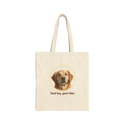 Tote Bag — "Good boy, good vibes" Golden Retriever Canvas Tote