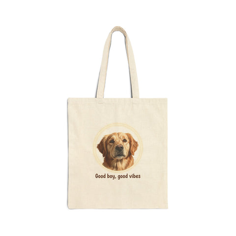 Tote Bag — "Good boy, good vibes" Golden Retriever Canvas Tote