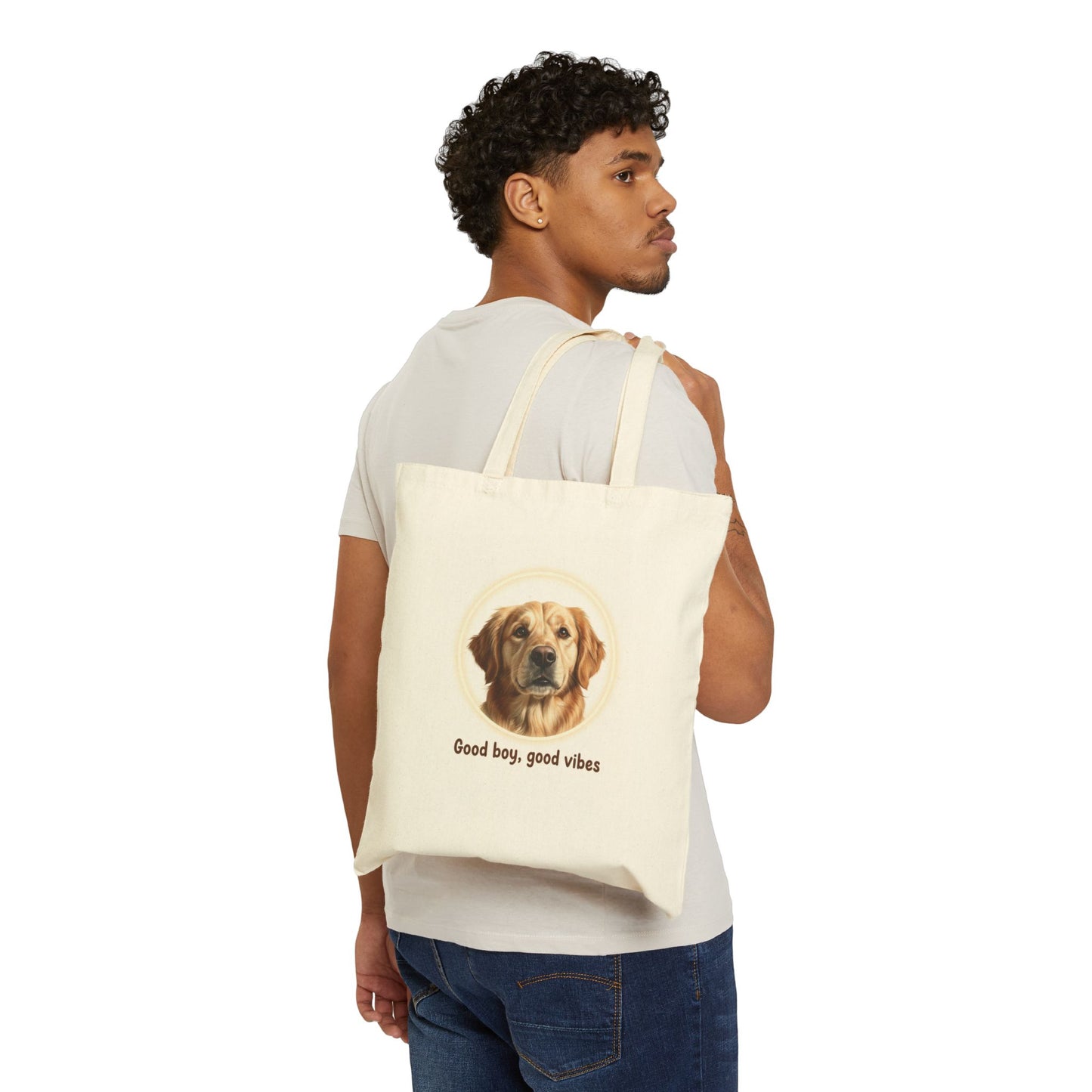 Tote Bag — "Good boy, good vibes" Golden Retriever Canvas Tote
