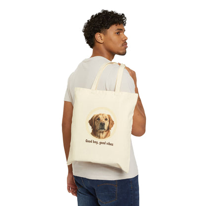 Tote Bag — "Good boy, good vibes" Golden Retriever Canvas Tote